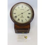 19th drop dial wall clock by Turner of Ongar, with 8 inch painted dial in mahogany case