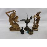 Indian brass inkwell in the form of a bird, and further Indian ornaments, to include another