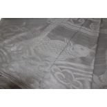 Victorian large black woven silk damask cloth with five claw dragons, clouds water and other