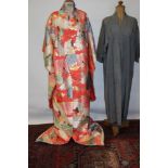 Contemporary colourful Kimono with silk embroidery and Obi belt plus other robe.