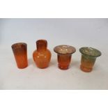 Four Vasart glass vases in orange colour ways (4)