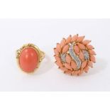 Two gold coral dress rings