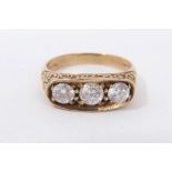 Gold 9ct three synthetic white stone ring