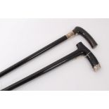 Victorian ebonised walking stick with engraved silver collar (marks rubbed) and Horn crutch handle