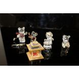 Swarovski Crystal 'Journeys' Pagoda ornament, boxed, along with four boxed Swarovski teddy bear