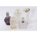 Vintage Lalique Molinard glass perfume bottle decorated with kneeling female nudes, two other
