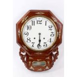 Victorian rosewood and mother of Pearl style inlaid drop dial wall clock