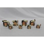 Eight Royal Doulton character jugs - D'artagnan D6764 and D6765, Aramis D6454 and D6508, Porthos