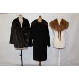 Vintage brown velvet coat with faux fur collar, 1960's Astra Fur coat with fur collar and a mid