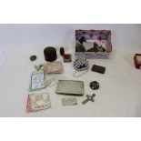 Selection of Antique Sewing items including carved mother of pearl case, needle case in the form of