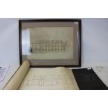 Architect's drawings relating to Nynehead Court by William Barron Salisbury Wharf 1845 framed and