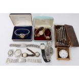 Group vintage wristwatches, pocket watch and boxed set watch tools