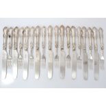 Nine pairs of Victorian silver Albert pattern dessert knives and forks (Sheffield 1867)