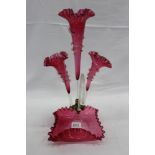 Victorian Cranberry and clear glass épergne, 45cm height