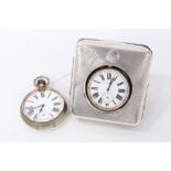 Edwardian Mappin and Webb travelling watch in silver outer easel case and another travelling watch