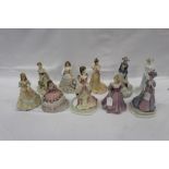 Collection of 10 Coalport porcelain figures of ladies, to include Evening Ball, Society Debut,