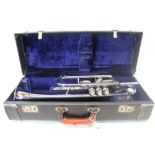 Silvered trumpet, unsigned with Yamaha mouthpiece, cased