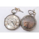 Two Victorian silver fusee pocket watches with silver and gilt dials and keywind movements (2)