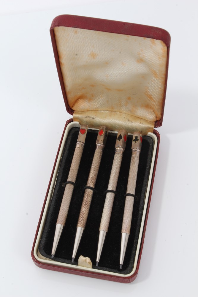 Set of four silver Bridge pencils in box