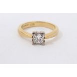 Gold 18ct diamond single stone ring with a princess cut diamond estimated to weigh approximately