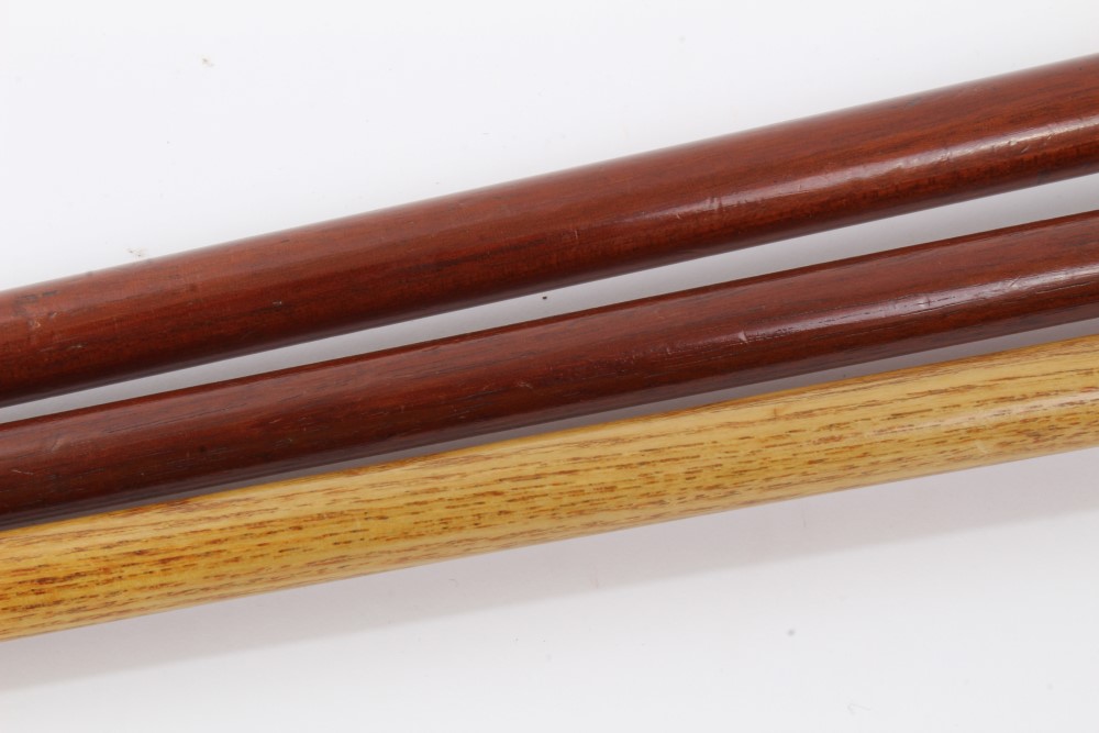 Three marquetry topped walking sticks of intricate design using different woods, varying lengths - Image 4 of 4