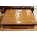 Queen Elizabeth II presentation box with inlaid ERII cipher to lid and another with Canadian Maple