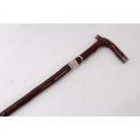 Victorian Cherry walking stick with silver collar engraved Violet Hemery from R.G. Lund 19 Feb 87