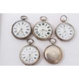 Four late 19th/early 20th century silver open face pocket watches and silver hunter pocket watch