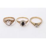 Three gold 9ct gem set rings