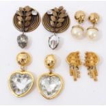 Four pairs of 1980s fashion earrings/ear clips to include Givenchy, Christian Lacroix, Ermani