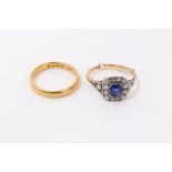Gold 22ct wedding ring and gold 18ct sapphire and diamond ring (2)