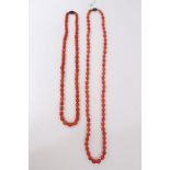 Two old Chinese coral necklaces with silver clasps