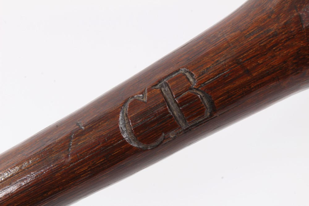 Unusual late 19th century cudgel stick with bulbous handle shaft carved with initial C.B., 93cm - Image 5 of 6