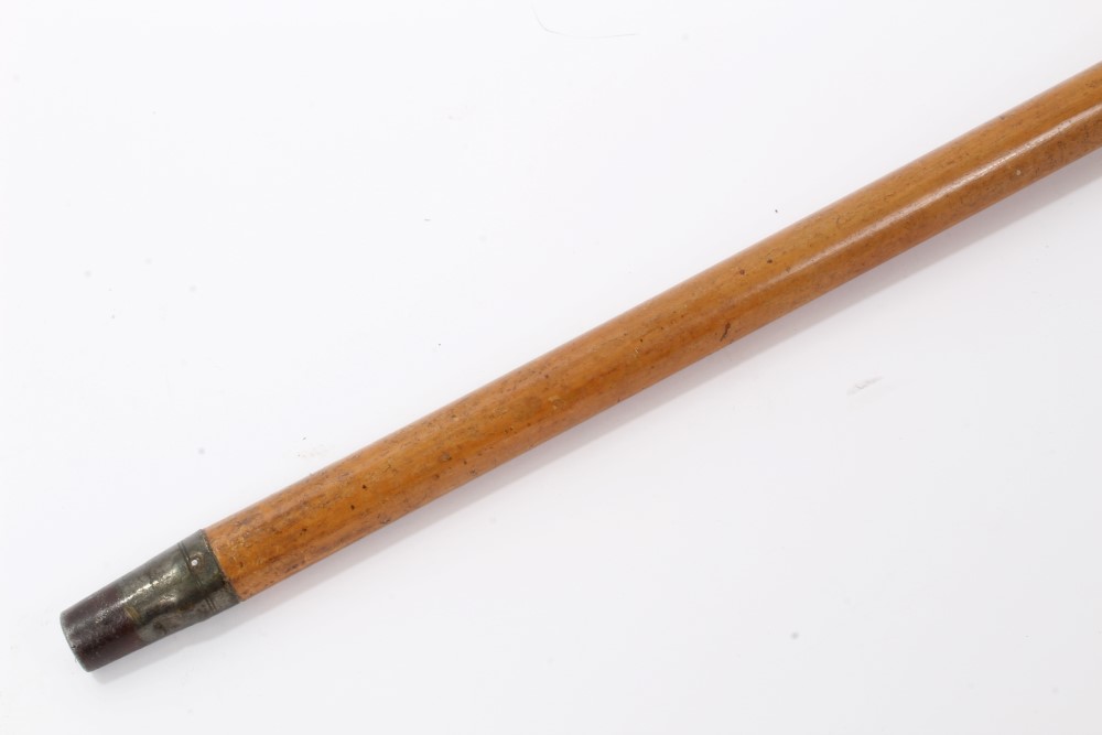 Victorian Malacca walking cane with ebonised silver collar, engraved HW Bellairs 1892 (London 1889) - Image 8 of 8