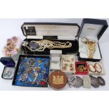 Group of Antique silver jewellery to include Victorian locket, other costume jewellery, Seiko