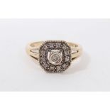 Art Deco style 9ct gold and diamond cluster ring with octagonal bezel on 9ct gold shank, estimated