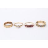 Four gold 9ct dress rings