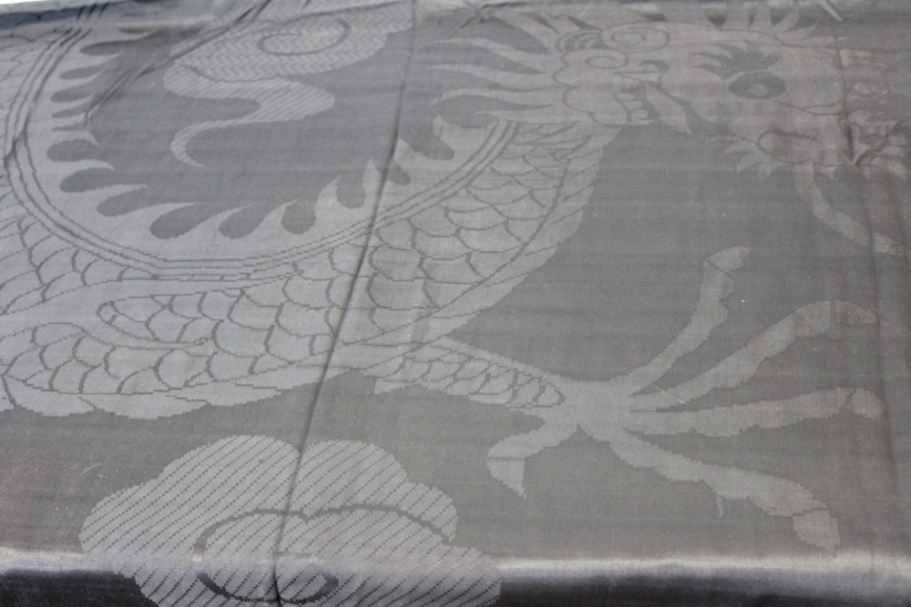 Victorian large black woven silk damask cloth with five claw dragons, clouds water and other - Image 2 of 8