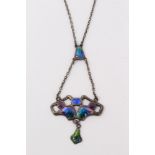 Charles Horner Art Nouveau silver and enamel pendant necklace