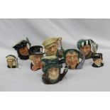 Eight Royal Doulton character jugs