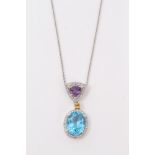 White gold 18ct multi gem and diamond set pendant necklace