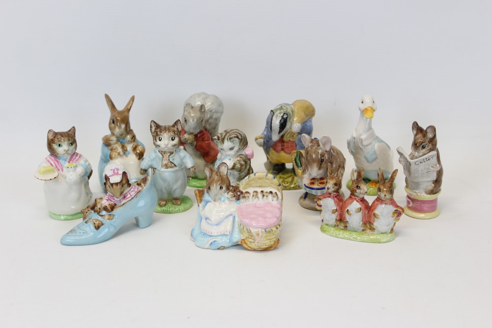 Twelve Beswick Beatrix Potter figures- Brock, Mrs Rabbit and Bunnies, Flopsy, Mopsy and Cottontail,