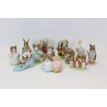 Twelve Beswick Beatrix Potter figures- Brock, Mrs Rabbit and Bunnies, Flopsy, Mopsy and Cottontail,