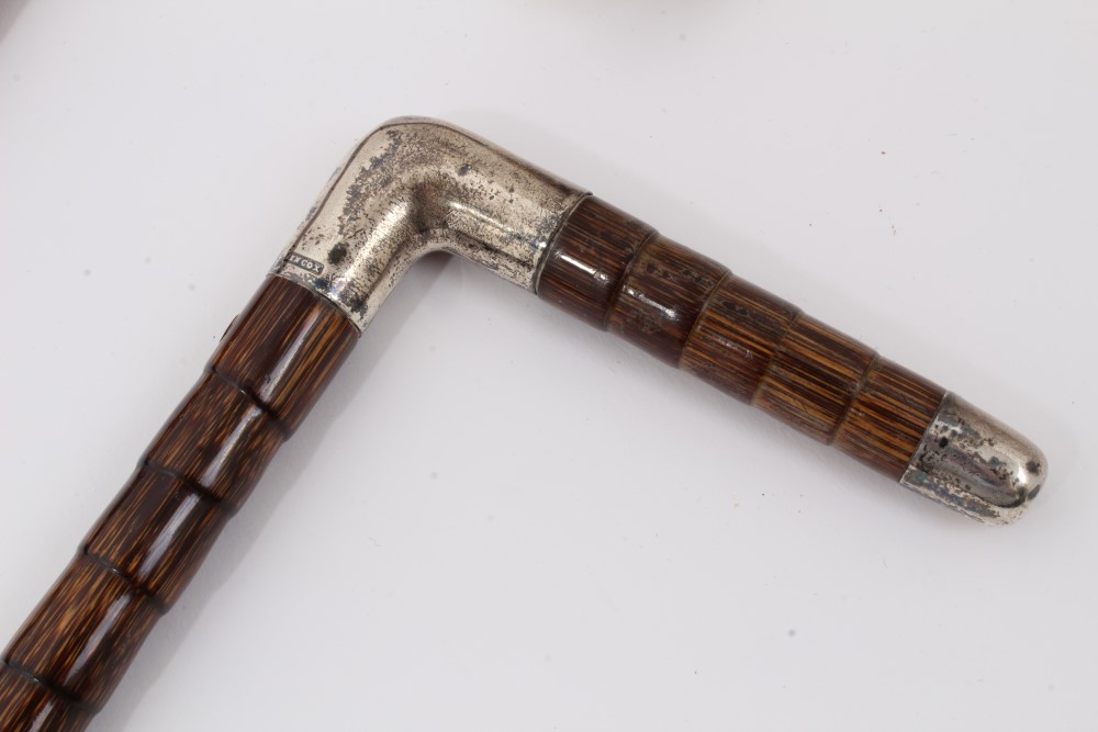 Victorian Malacca walking stick with silver collar and boar's tusk handle with silver end cap - Image 4 of 7