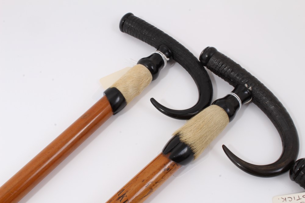 Four Alpine walking sticks with Ibex horn handles and spiked ferrules, one inscribed "Interlaken" - Image 3 of 6