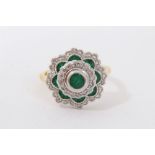 Gold 18ct emerald and diamond cluster ring