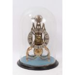 Late 19th / early 20th century brass skeleton clock under glass dome
