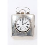 Edwardian Goliath type travelling watch with eight day movement in silver easel back case