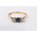 Gold 18ct sapphire and diamond three stone ring