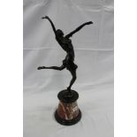 Manner of Bruno Zach- reproduction bronze figure of a dancing girl, mounted on marble base, cm in